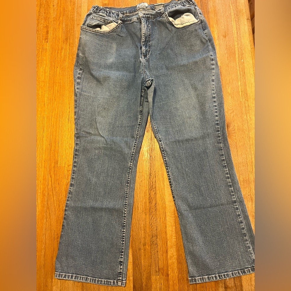 Denim & Co Women 30x26 Blue Denim Elastic Waist Straight Leg Mid Raise Jeans